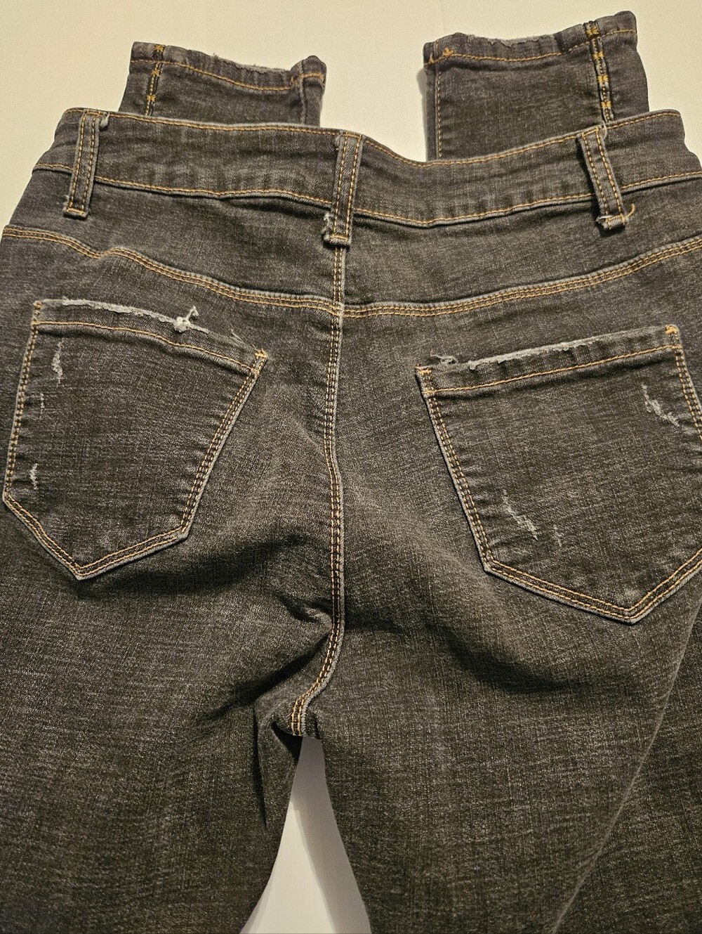 Embroidered Side-Stitch Faded Distressed Black Jeans